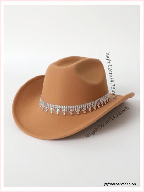 Women\'s Western Boho Cowboy Hat Rhinestone Sequin Wide Brim Cowgirl Hat